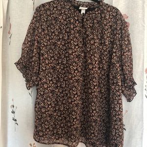 Floral Blouse with Smocked Collar and Sleeves